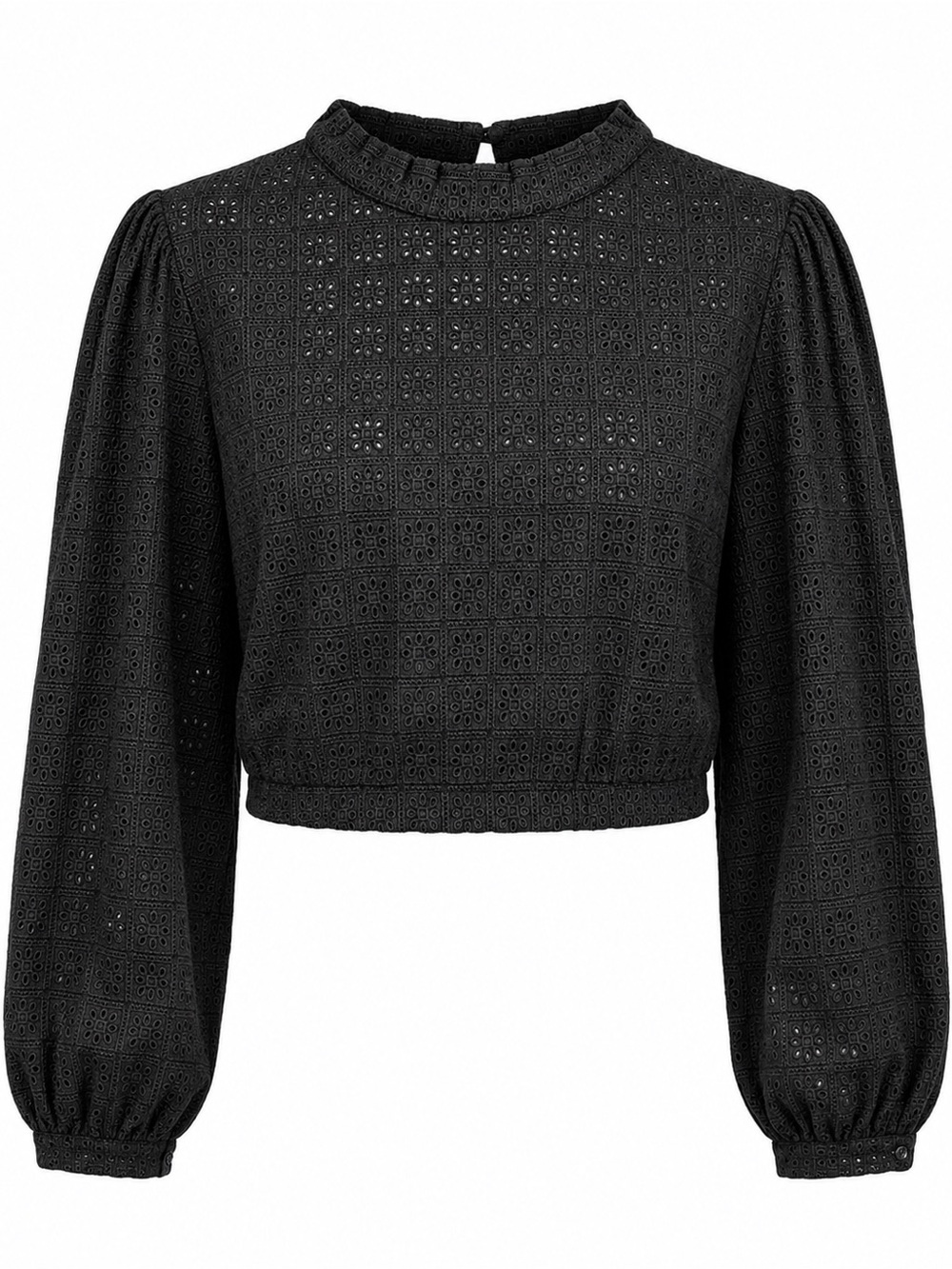 🌿Beau & Ro Black Eyelet Puff Sleeve Crop Top Open Back Cotton Size Large